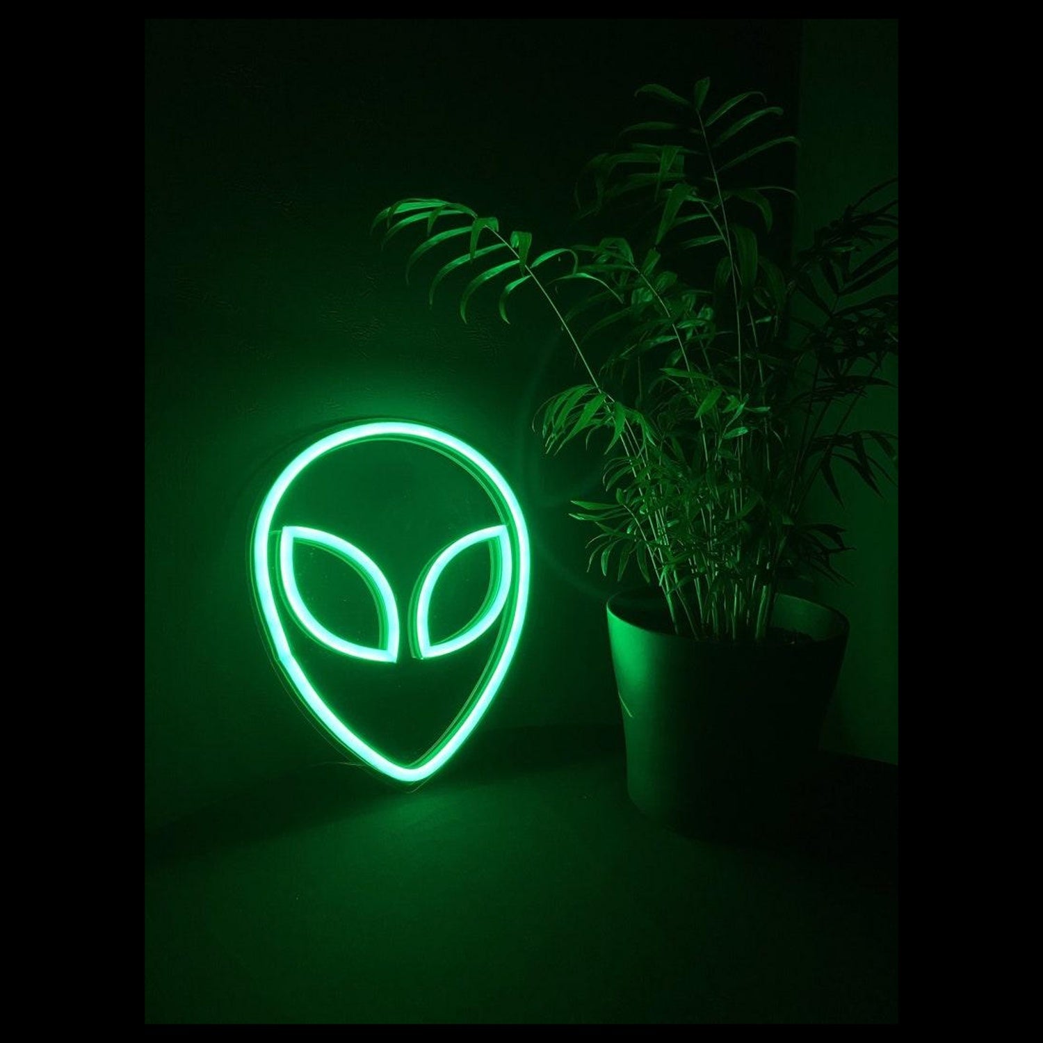 Bright Green Alien Face Led Neon Sign For Futuristic Home Decor | Shineneon
