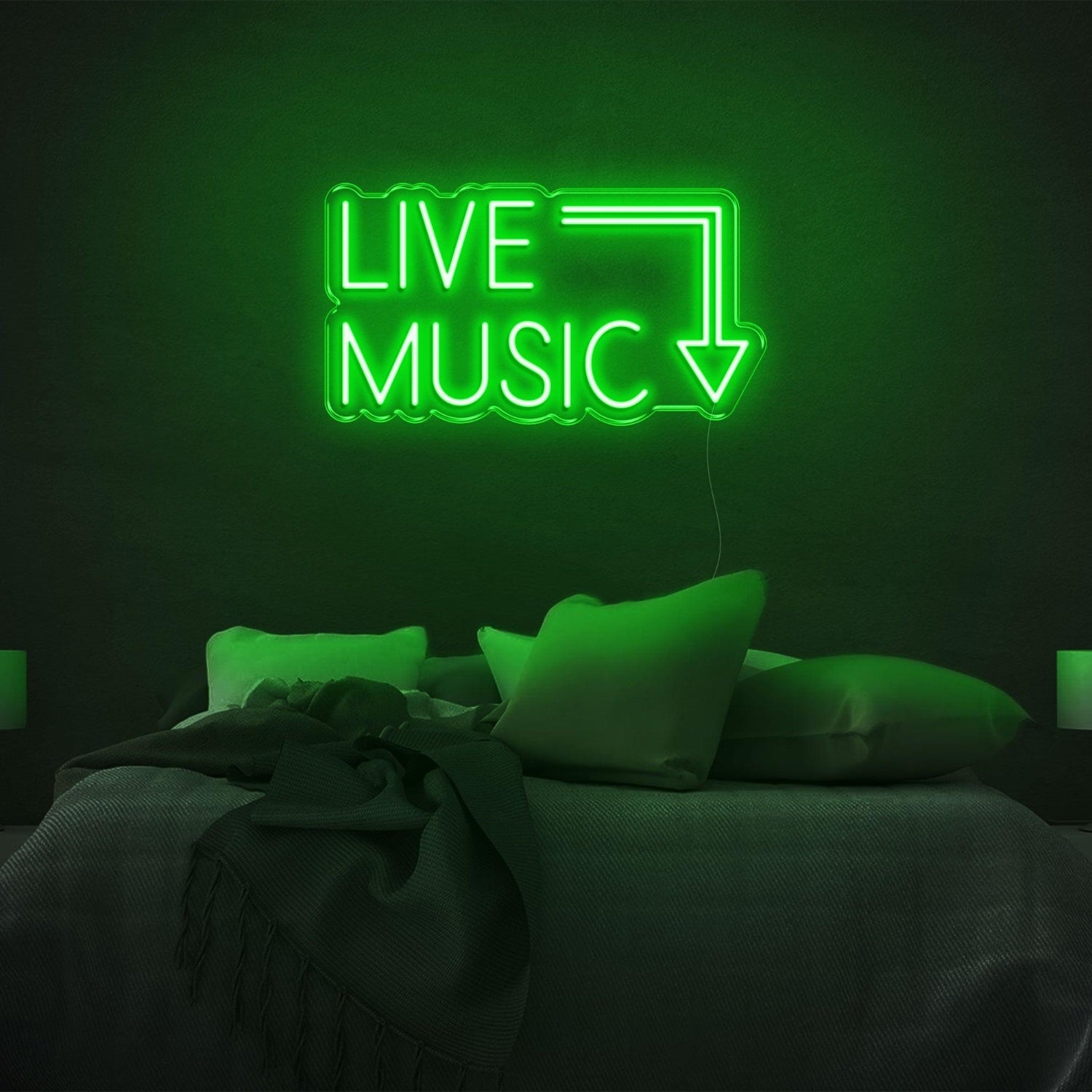Bright Green Live Music Arrow Led Neon Sign For Bedroom Bar Decor | Shineneon