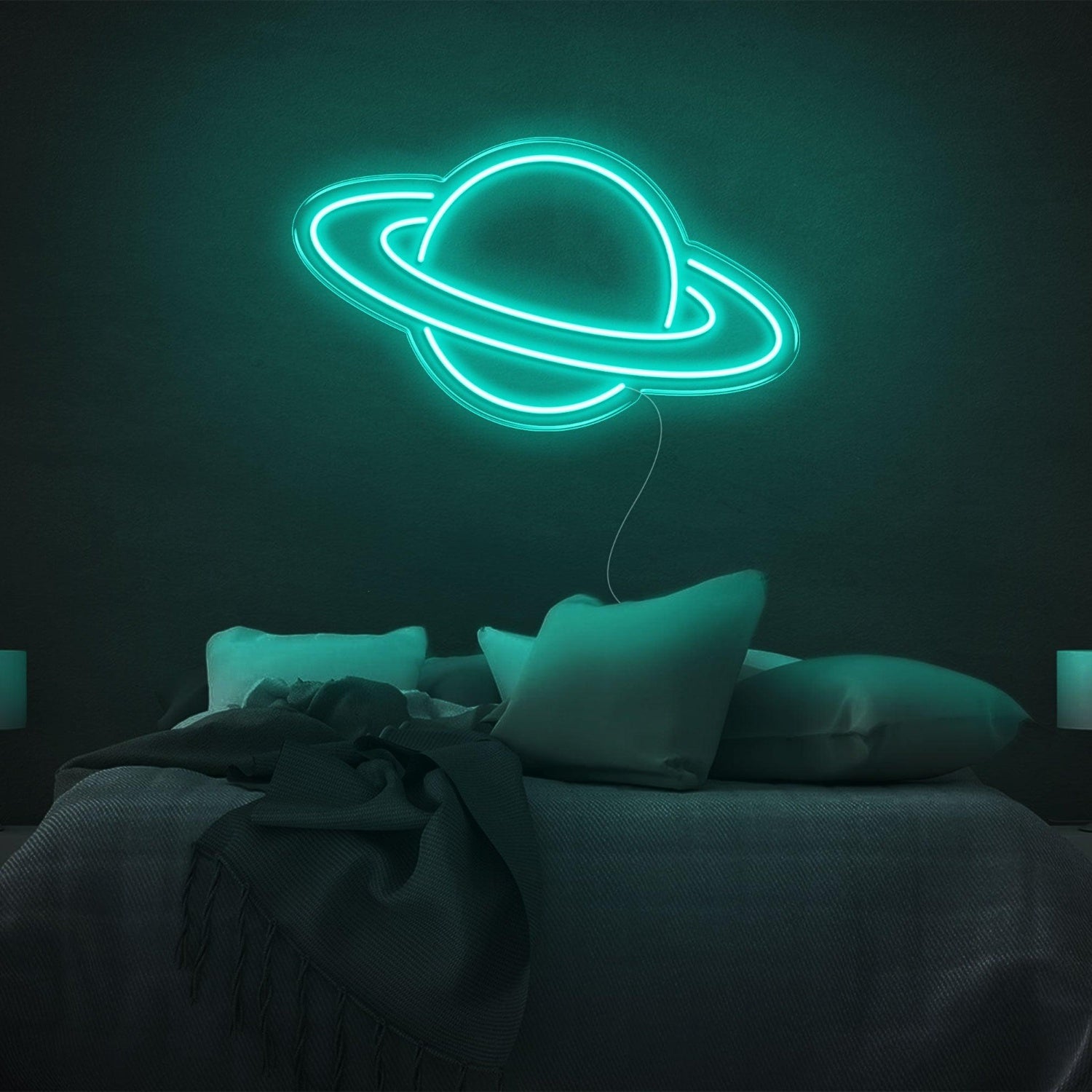 Bright Green Saturn Planet Led Neon Sign For Bedroom Wall Decor | Shineneon