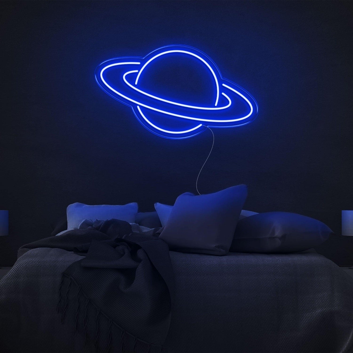 Bright Green Saturn Planet Led Neon Sign For Bedroom Wall Decor | Shineneon