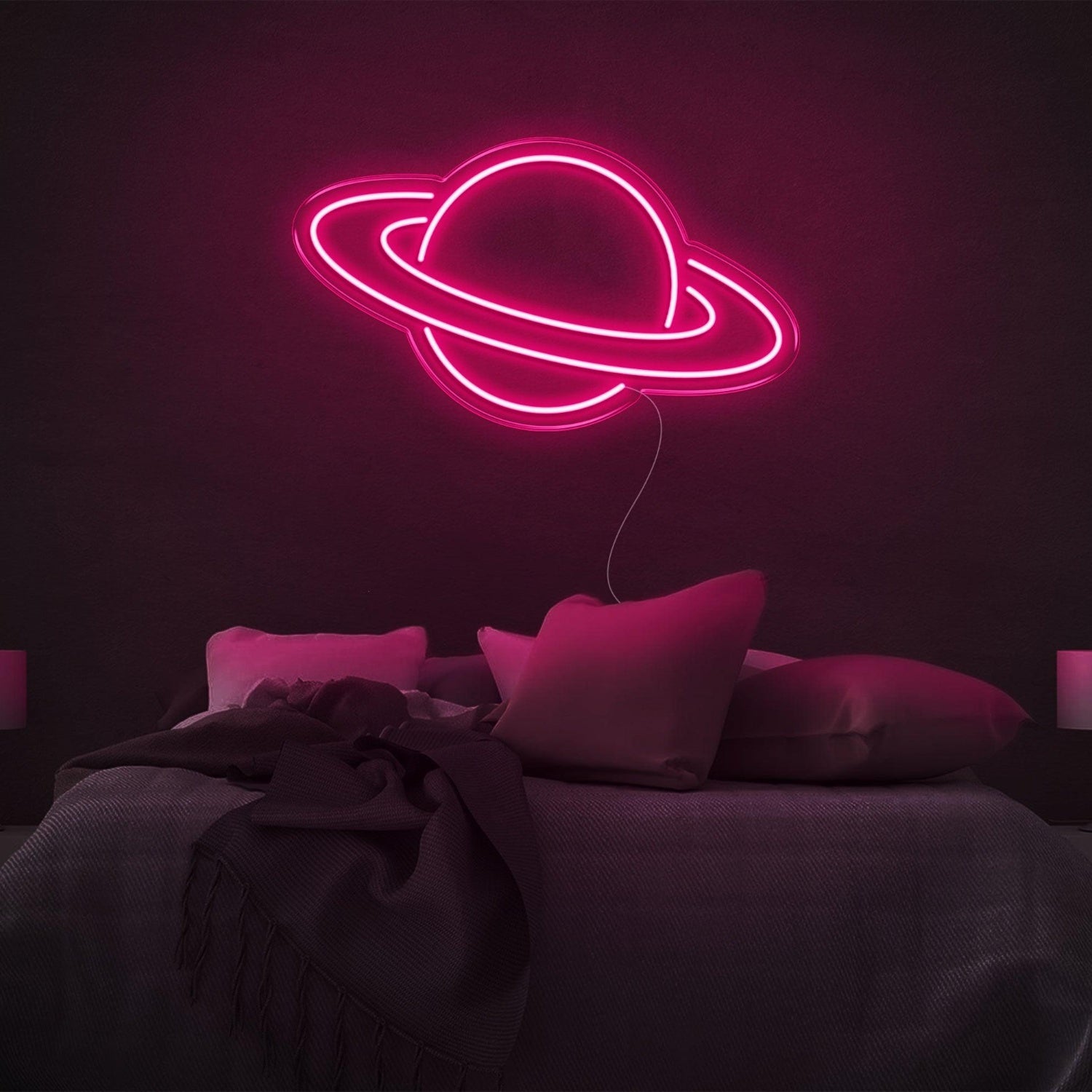 Bright Green Saturn Planet Led Neon Sign For Bedroom Wall Decor | Shineneon