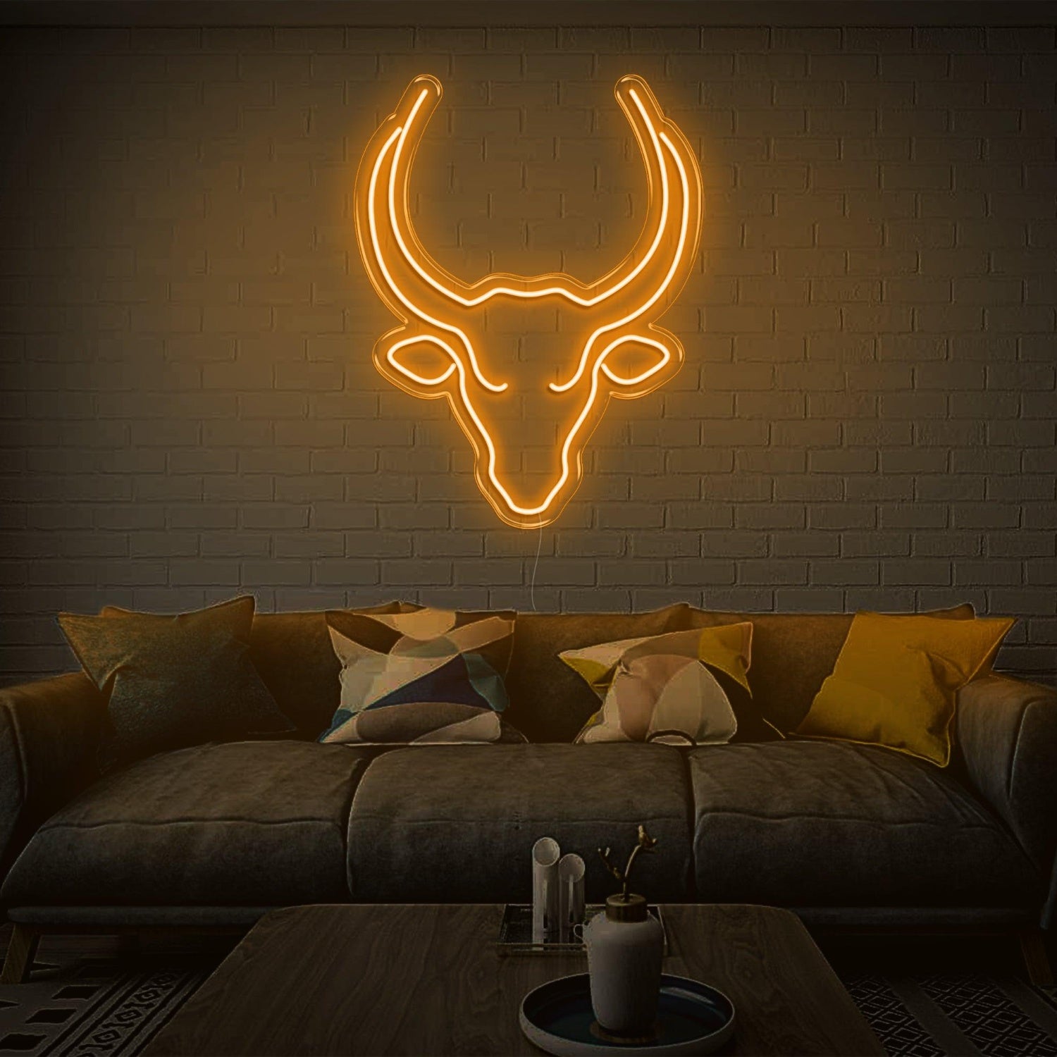 Bright Pink Bull Head Outline Led Neon Sign For Living Room Wall Art | Shineneon
