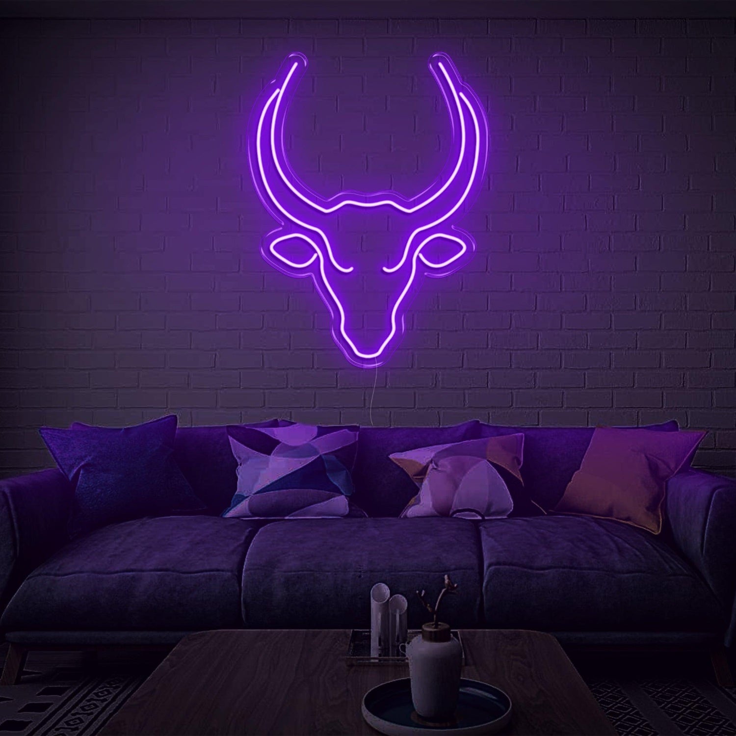 Bright Pink Bull Head Outline Led Neon Sign For Living Room Wall Art | Shineneon