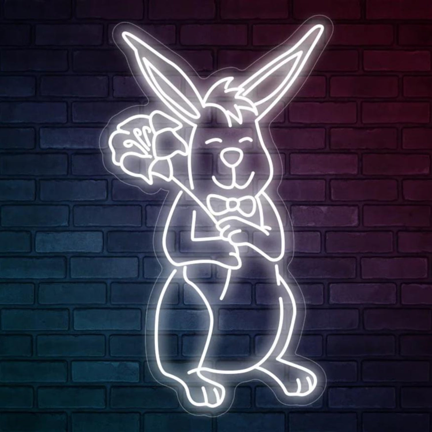 Bright Pink Cartoon Rabbit With Flower Led Neon Sign For Easter Home Decor | Shineneon