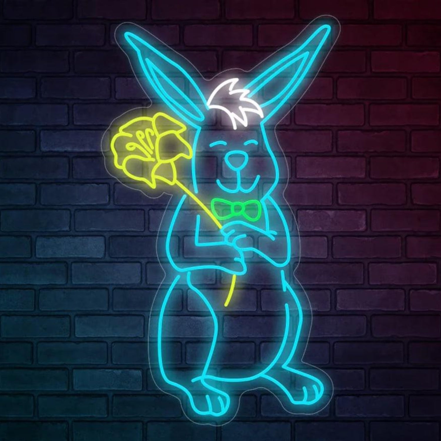 Bright Pink Cartoon Rabbit With Flower Led Neon Sign For Easter Home Decor | Shineneon