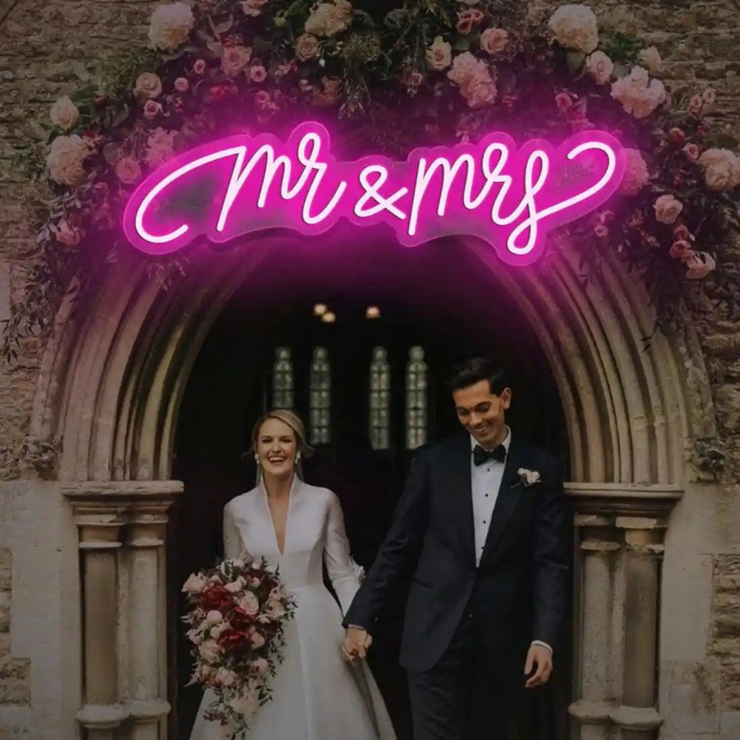 Bright Pink Mr Mrs LED Neon Sign for Outdoor Wedding Decor | Shineneon