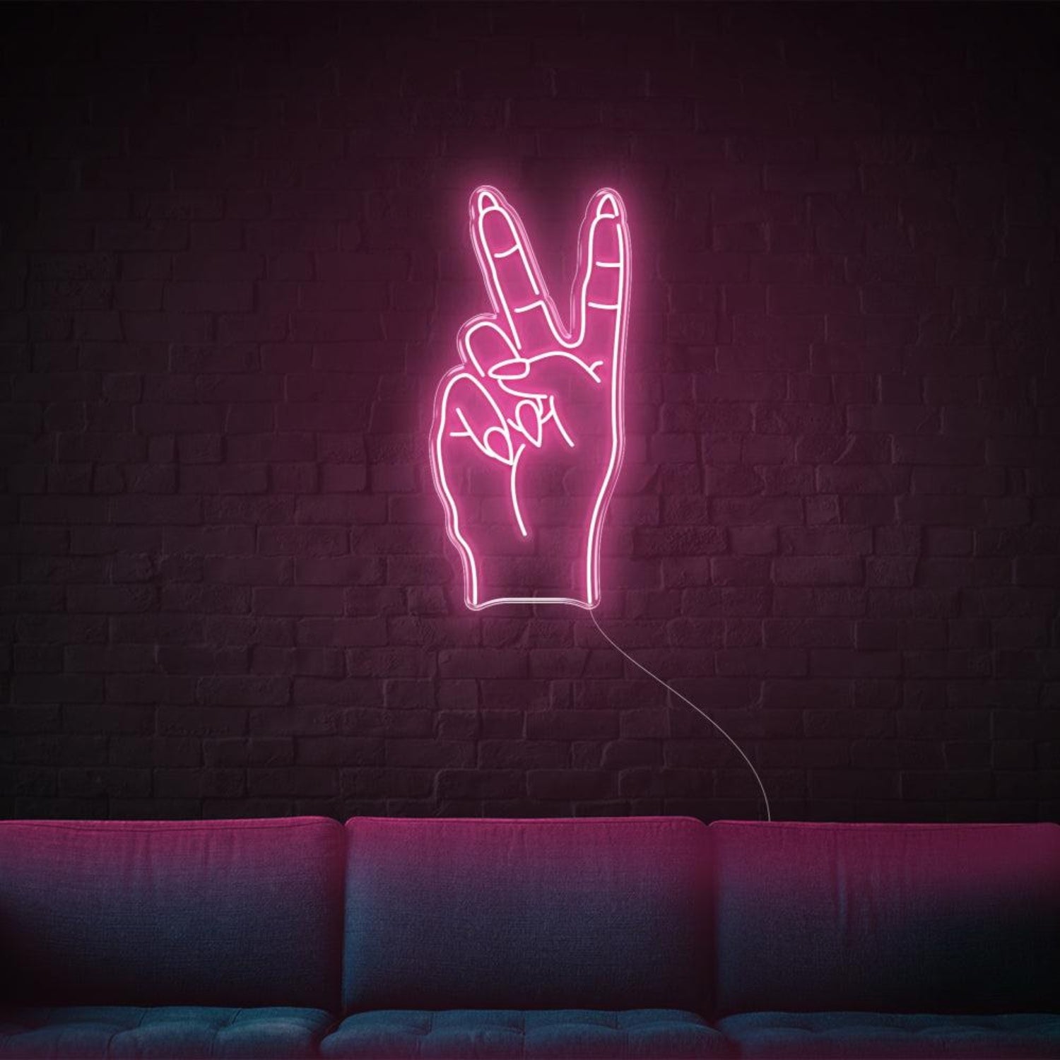 Bright Pink Peace V-Sign Led Neon Sign For Home Bar Wall Decor | Shineneon