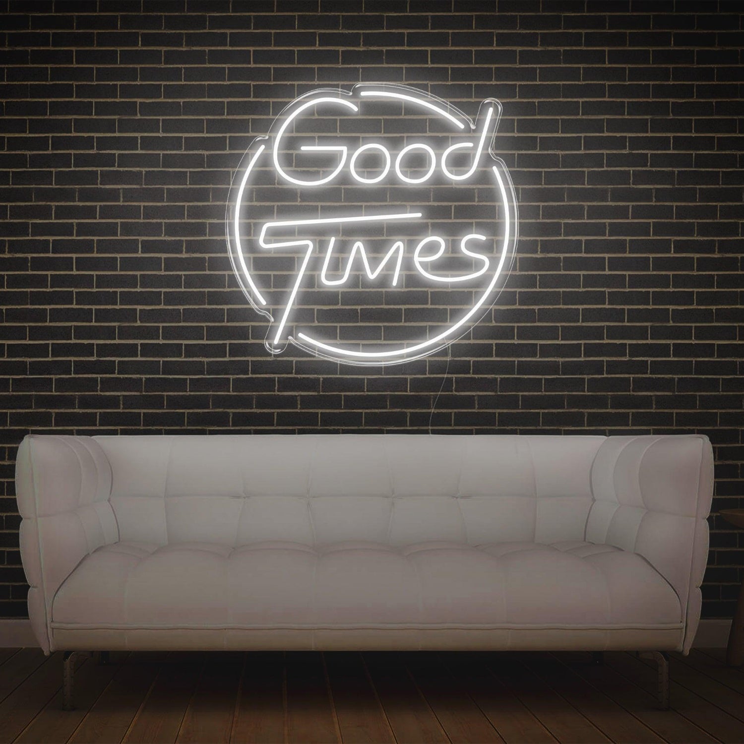 Bright Yellow Good Times Led Neon Sign With Circular Frame Home Bar Cafe Decor | Shineneon