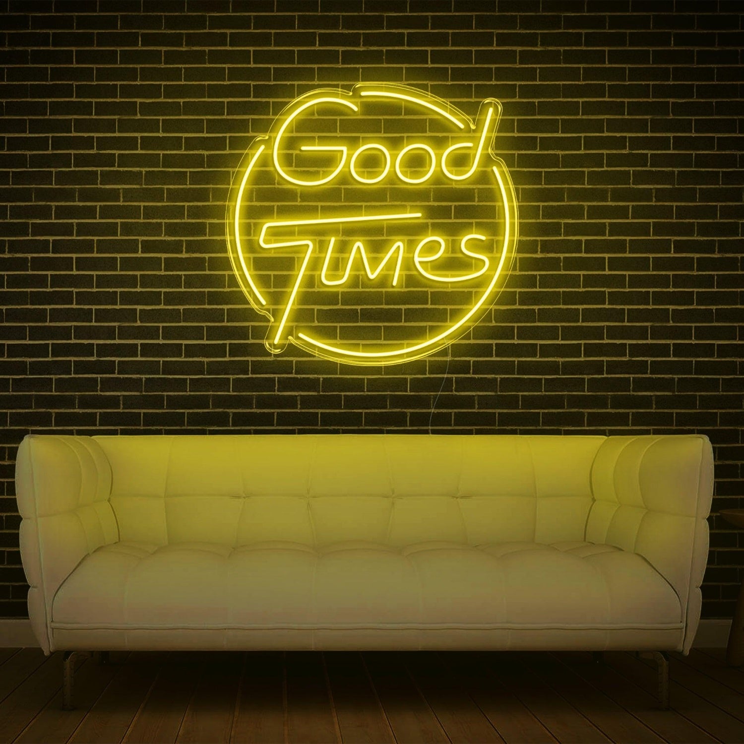 Bright Yellow Good Times Led Neon Sign With Circular Frame Home Bar Cafe Decor | Shineneon