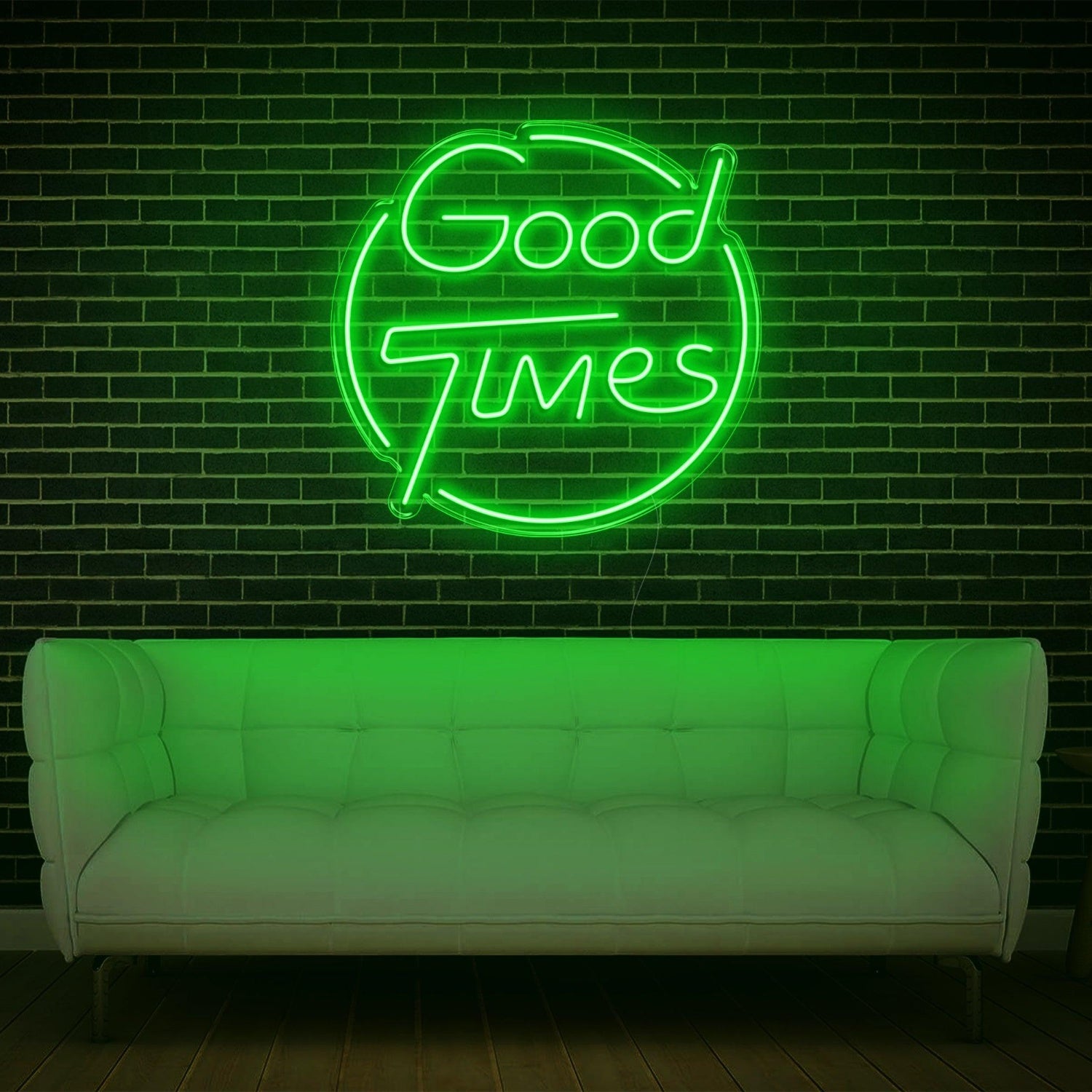 Bright Yellow Good Times Led Neon Sign With Circular Frame Home Bar Cafe Decor | Shineneon