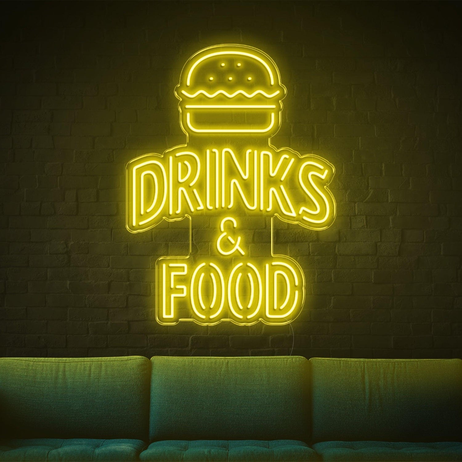 Bright Yellow Hamburger Drinks Food Led Neon Sign For Bar Cafe Restaurant Decor | Shineneon