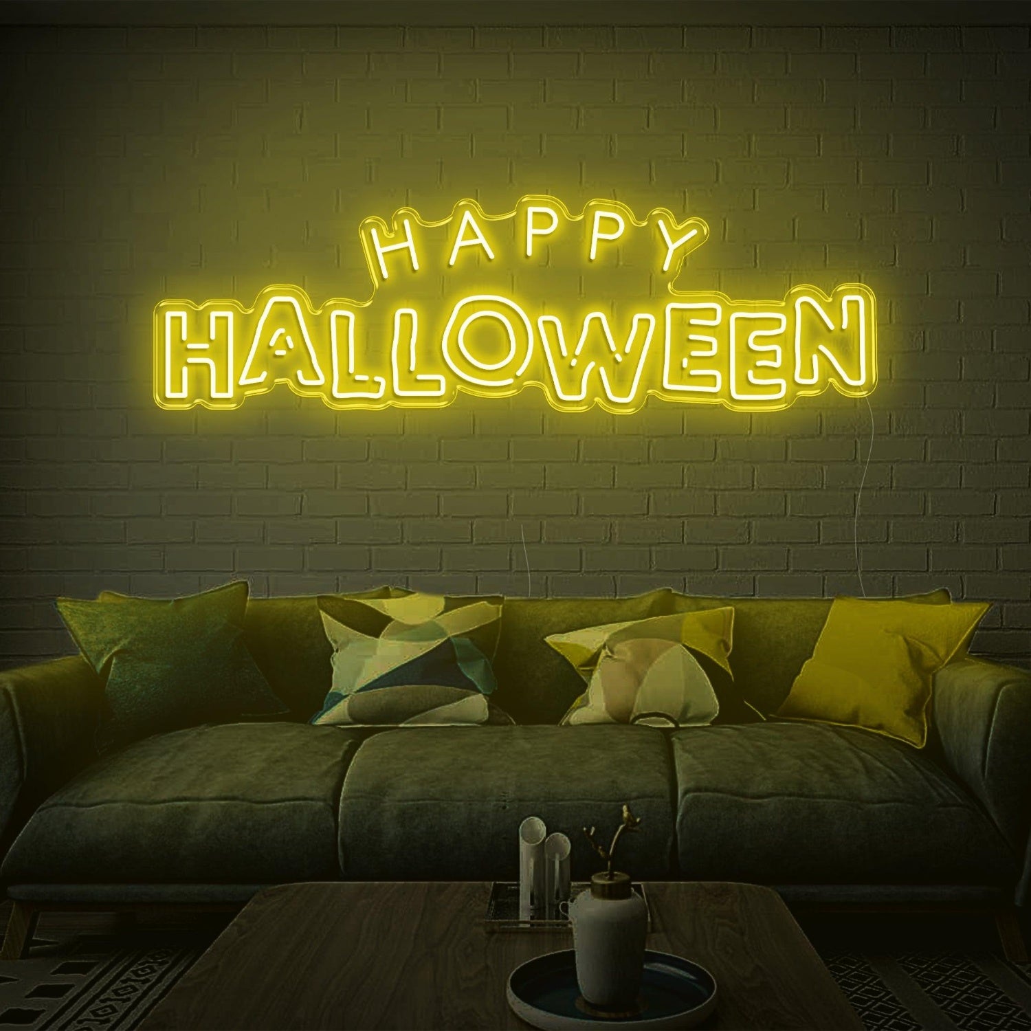 Bright Yellow Happy Halloween Led Neon Sign For Indoor Brick Wall Cozy Home Decor | Shineneon