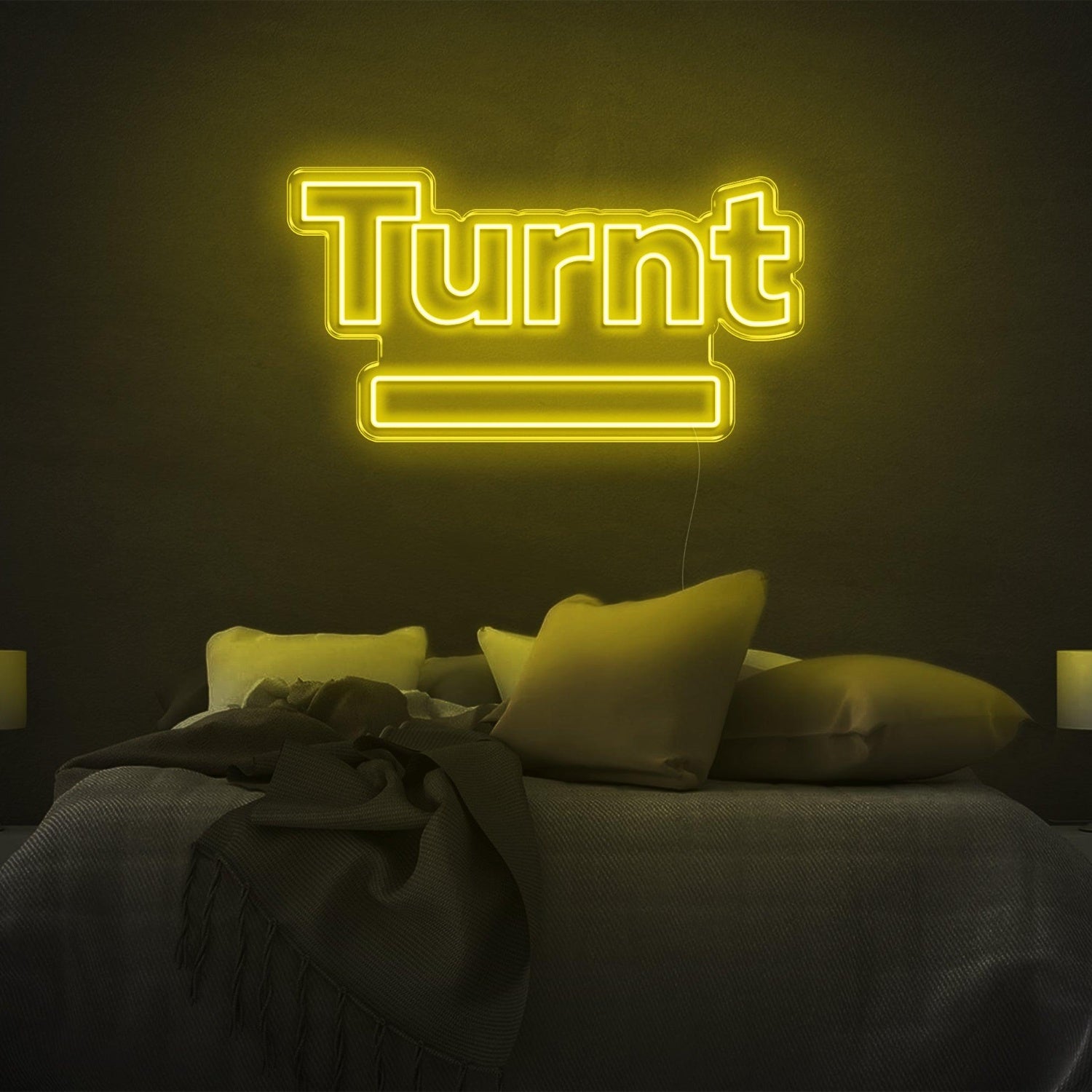 Bright Yellow Turnt Led Neon Sign With Base Bar For Bedroom Wall Decor | Shineneon