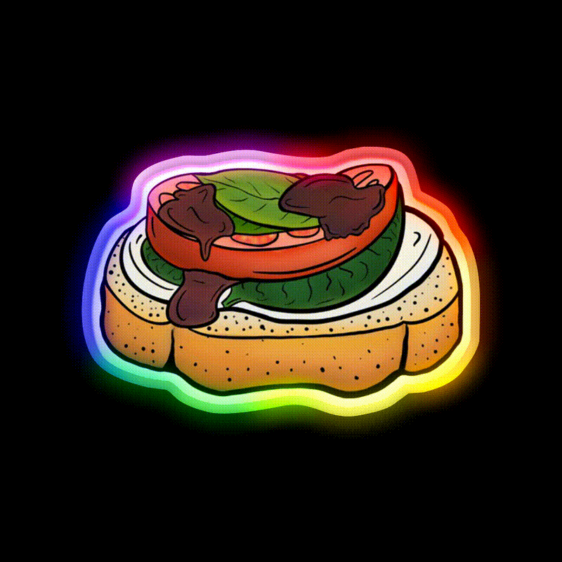 Bruschetta Snack Food Led Neon Sign Rgb Color - LED neon sign close-up detail
