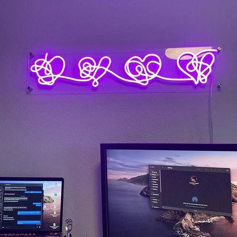 Bts Love Yourself Hearts Purple White Led Neon Sign For Home Office Decor | Shineneon