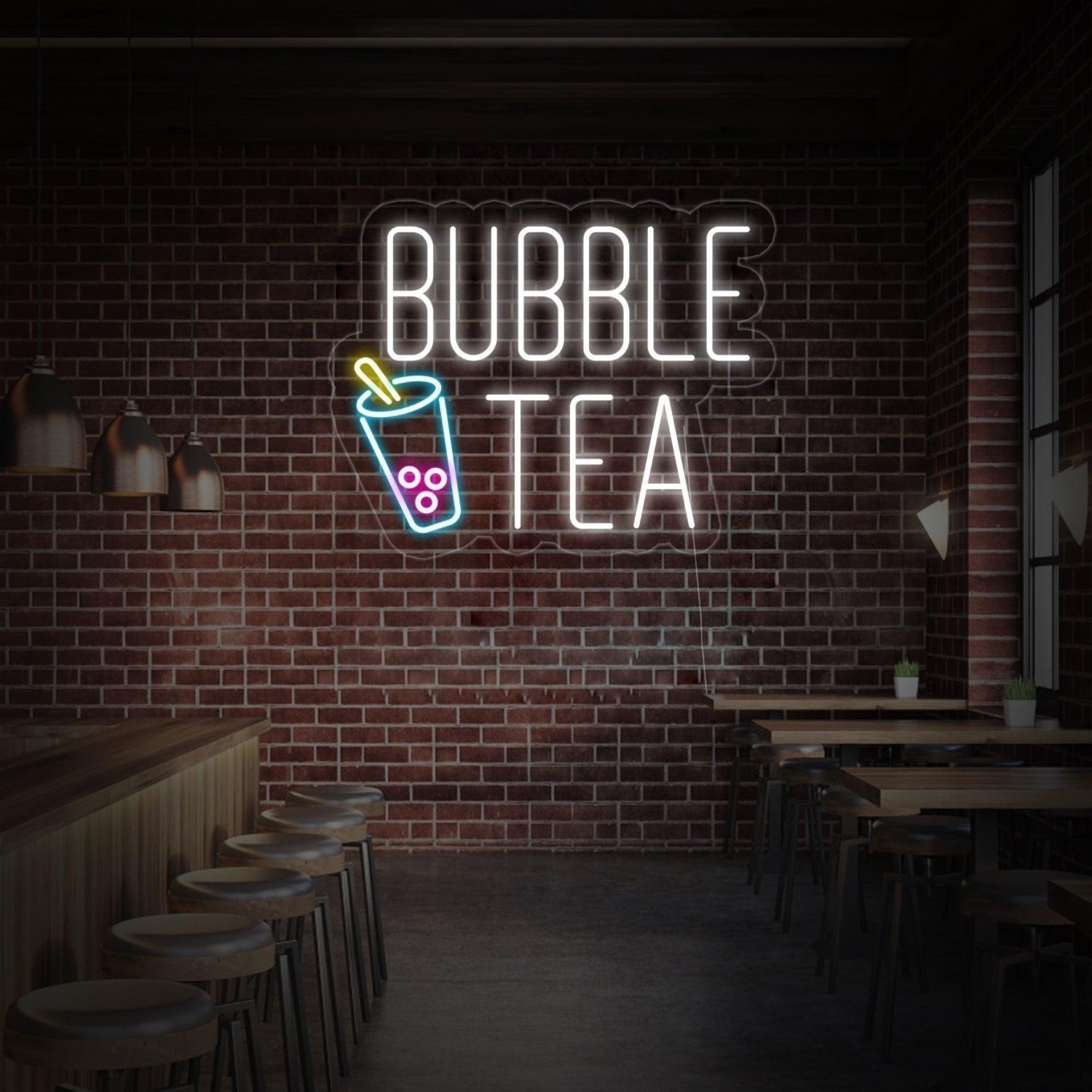 Bubble Tea Blue Pink White Led Neon Sign For Cafe Wall Decor | Shineneon