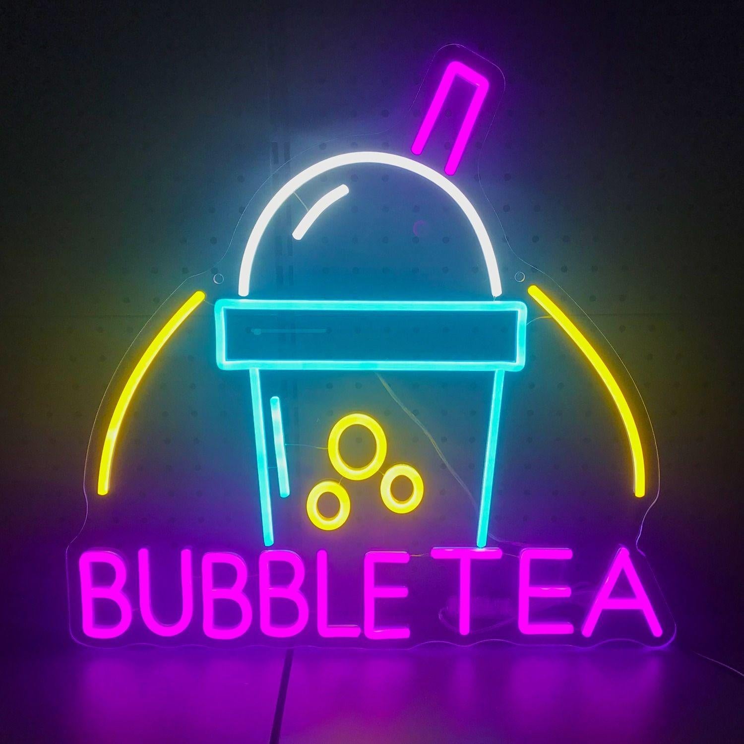 Bubble Tea Cup Pink Blue Yellow Led Neon Sign Shop Decor | Shineneon