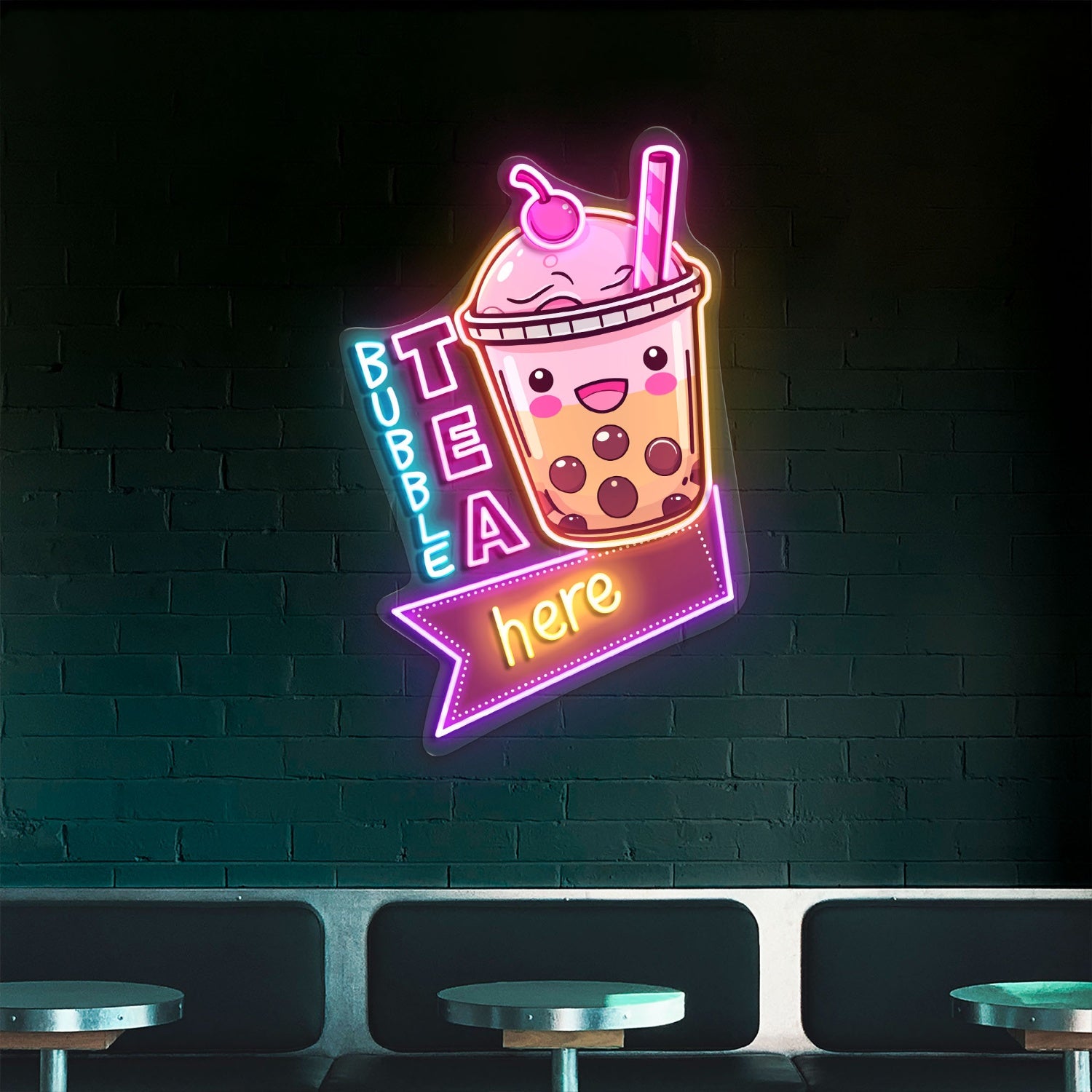 Bubble Tea Here Acrylic Led Neon Sign | Shineneon