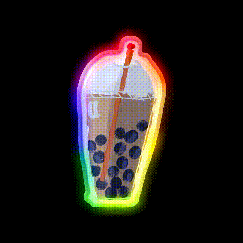 Bubble Tea Me Collage Animation Asian Cultural Led Neon Sign Rgb Color - LED neon sign close-up detail