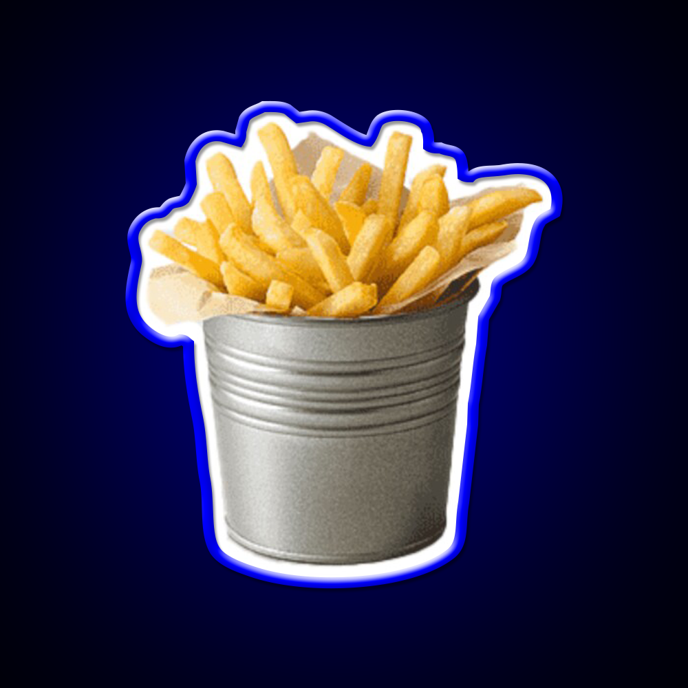 Bucket Of Fries Chips Funny Fast Food Led Neon Sign For Burger Place Rgb Color
