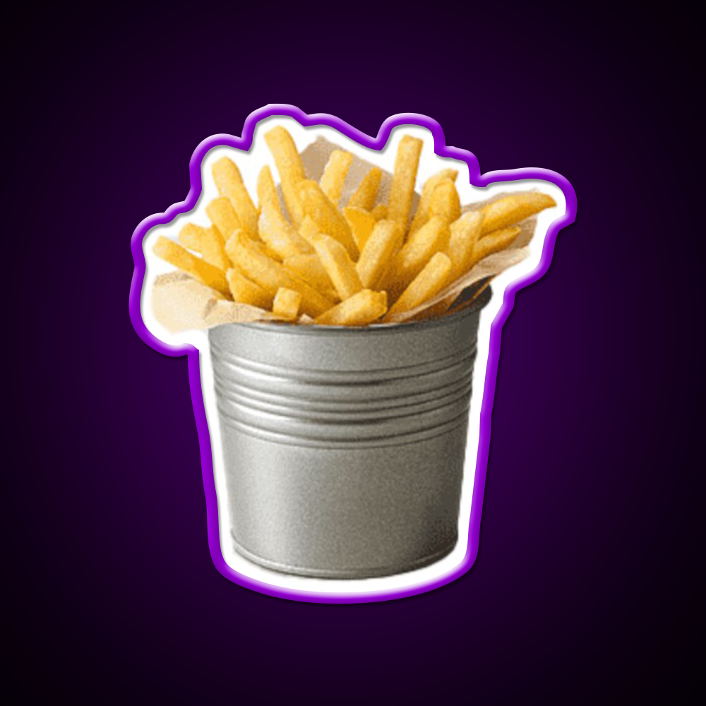 Bucket Of Fries Chips Funny Fast Food Led Neon Sign For Burger Place Rgb Color