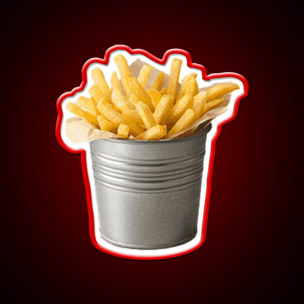 Bucket Of Fries Chips Funny Fast Food Led Neon Sign For Burger Place Rgb Color
