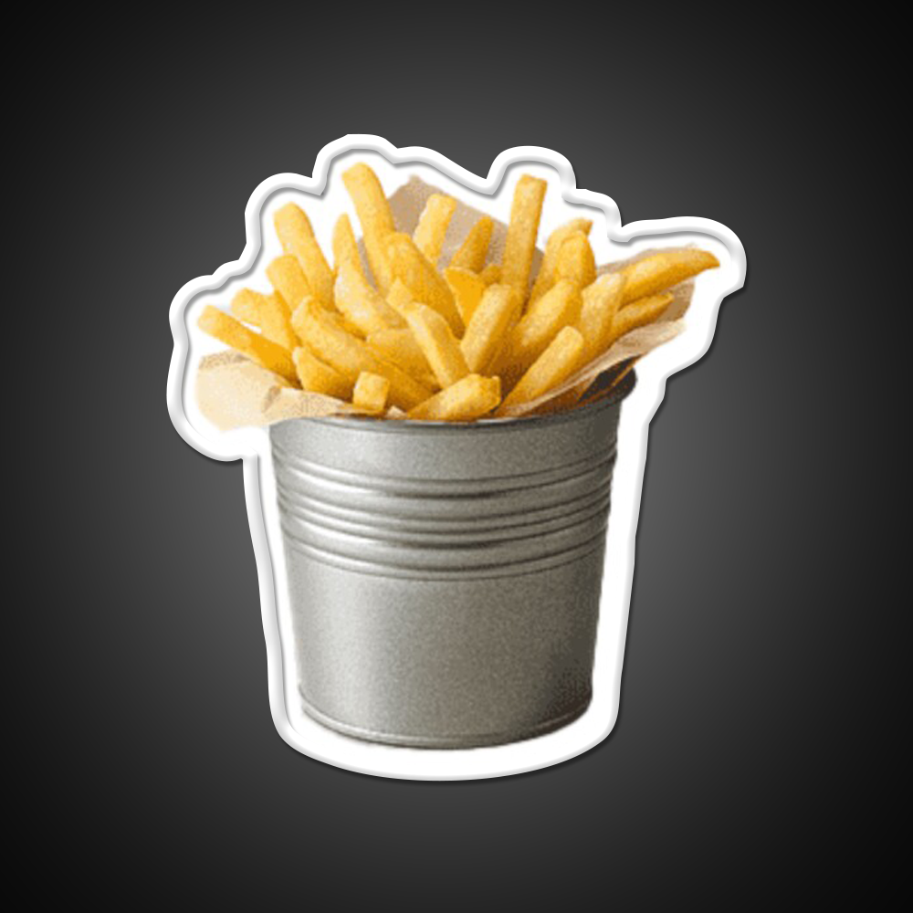 Bucket Of Fries Chips Funny Fast Food Led Neon Sign For Burger Place Rgb Color