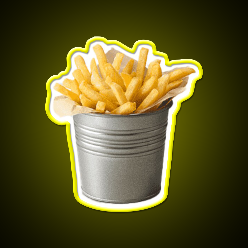 Bucket Of Fries Chips Funny Fast Food Led Neon Sign For Burger Place Rgb Color