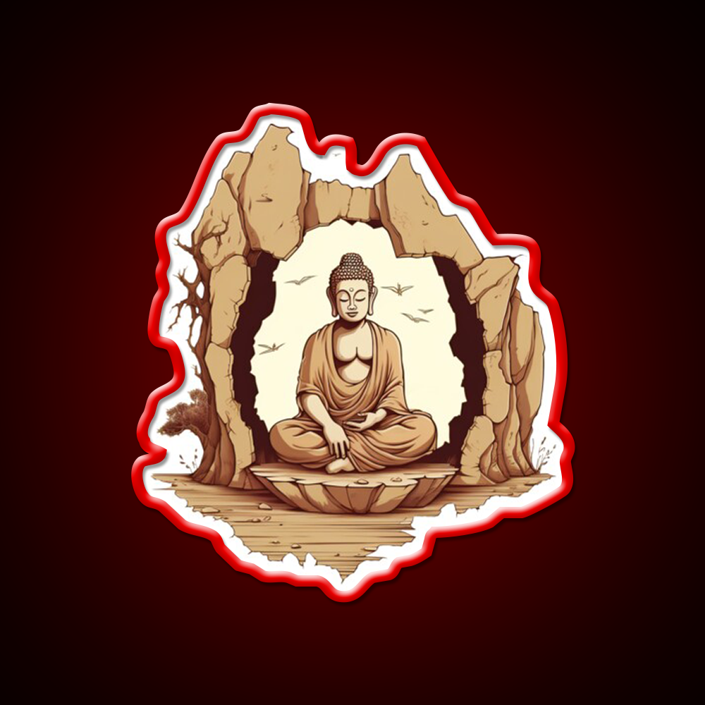 Buddha Sitting On A Stone In A Meditative Illustration Yoga Led Neon Sign Rgb Color