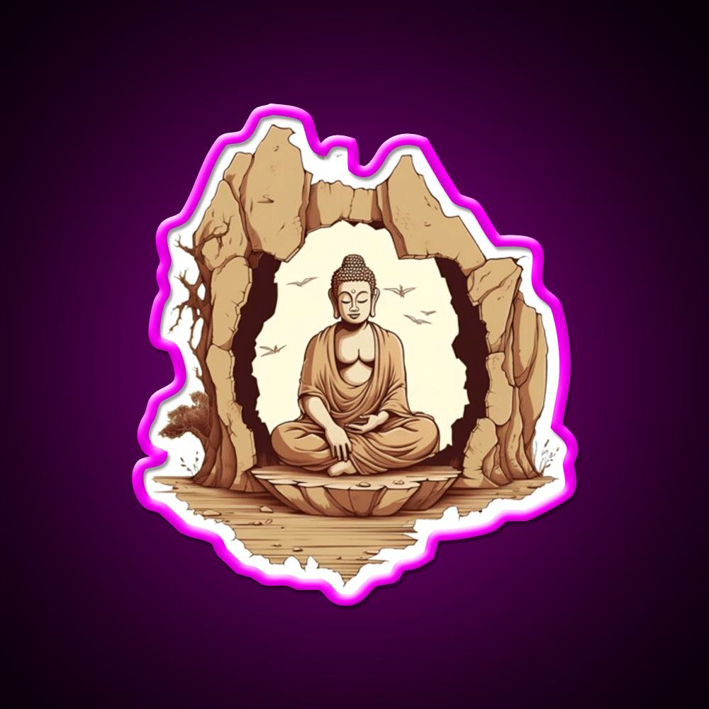 Buddha Sitting On A Stone In A Meditative Illustration Yoga Led Neon Sign Rgb Color - Shineneon