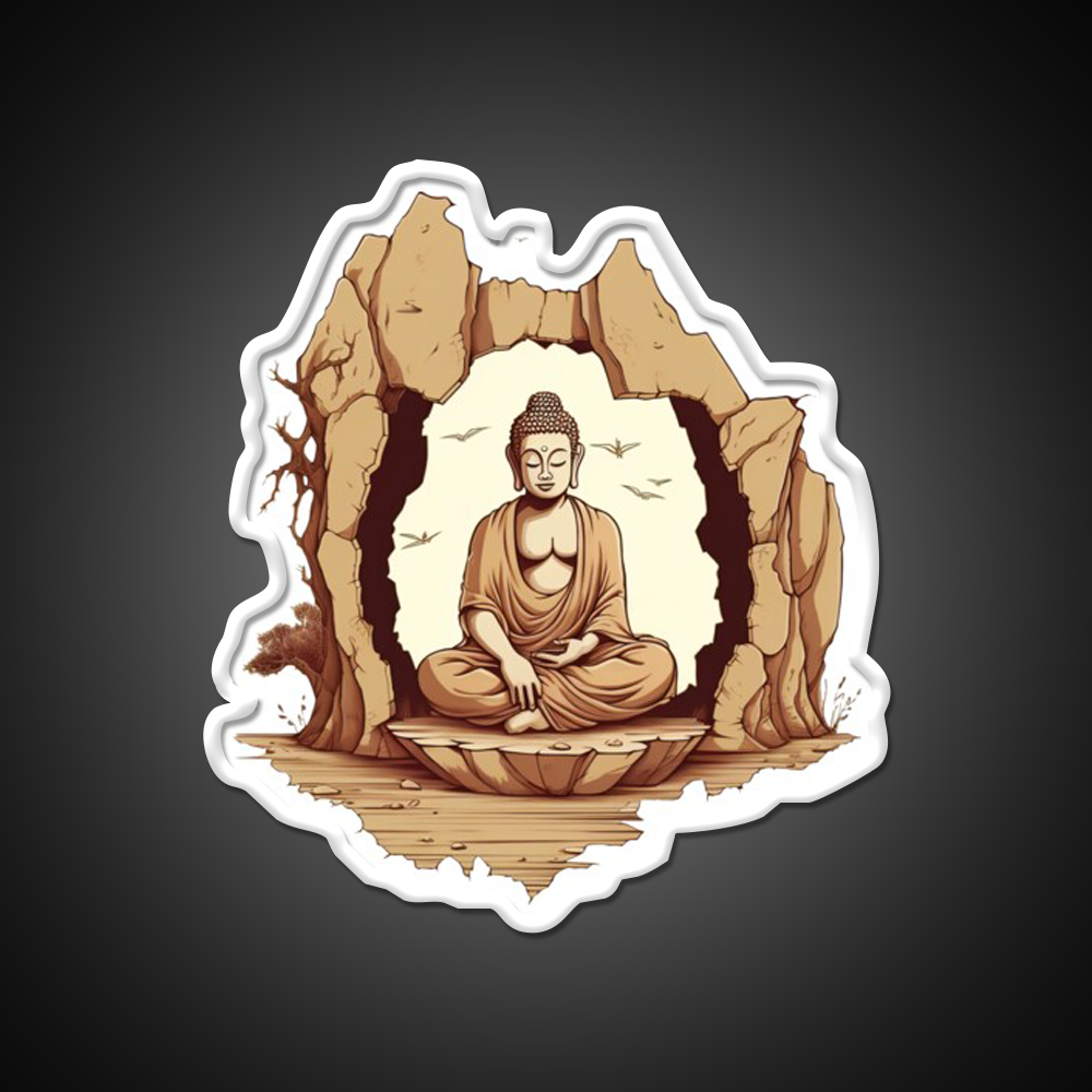 Buddha Sitting On A Stone In A Meditative Illustration Yoga Led Neon Sign Rgb Color