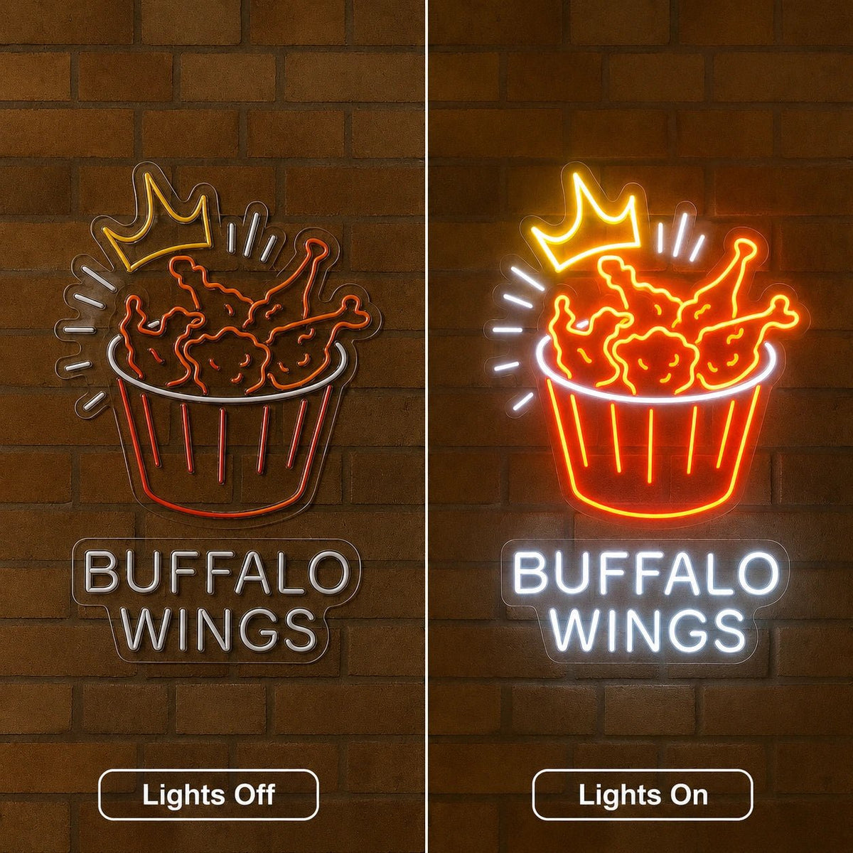 Buffalo Wings Bucket Crown LED Neon Sign - Shineneon