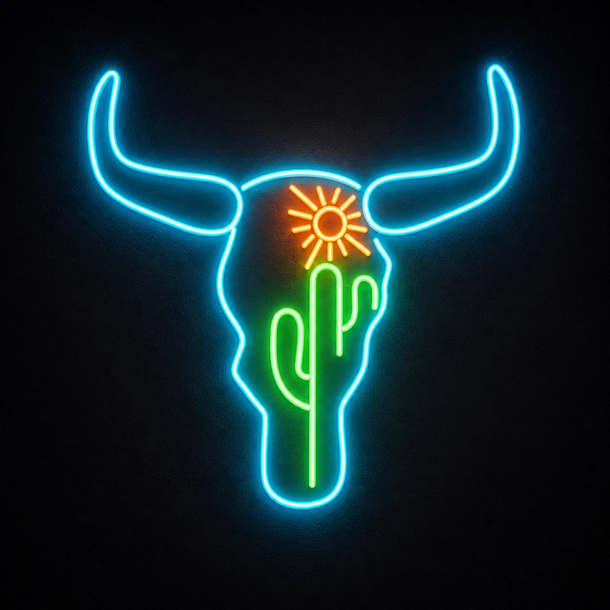 Bull Skull Cactus Sunflower Vintage LED Neon Sign main product image