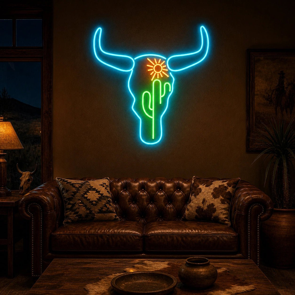 Bull Skull Cactus Sunflower Vintage LED Neon Sign - Shineneon