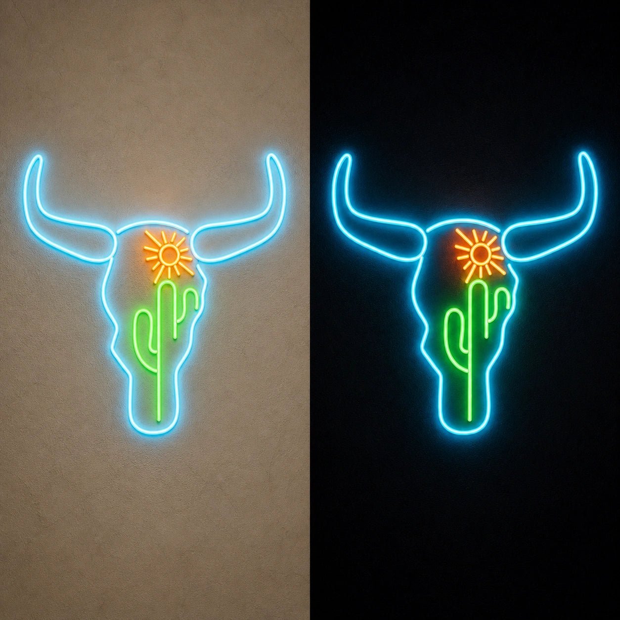 Bull Skull Cactus Sunflower Vintage LED Neon Sign - Shineneon