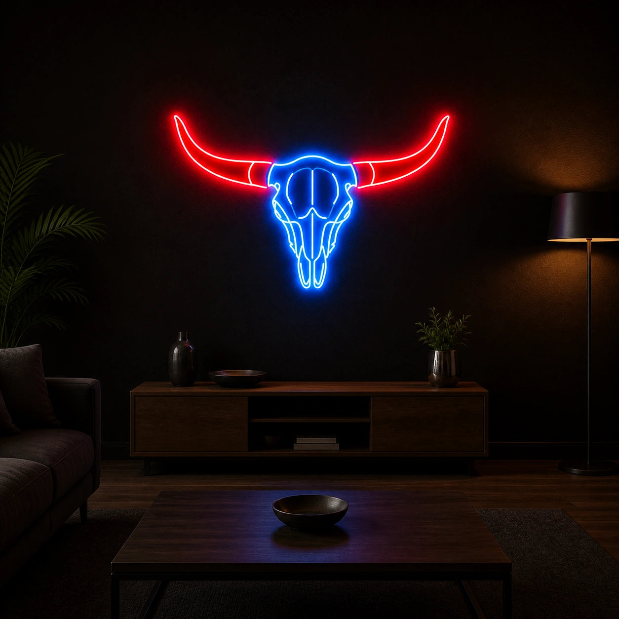 Bull Skull Living Room Wall Decor Vintage LED Neon Sign size image