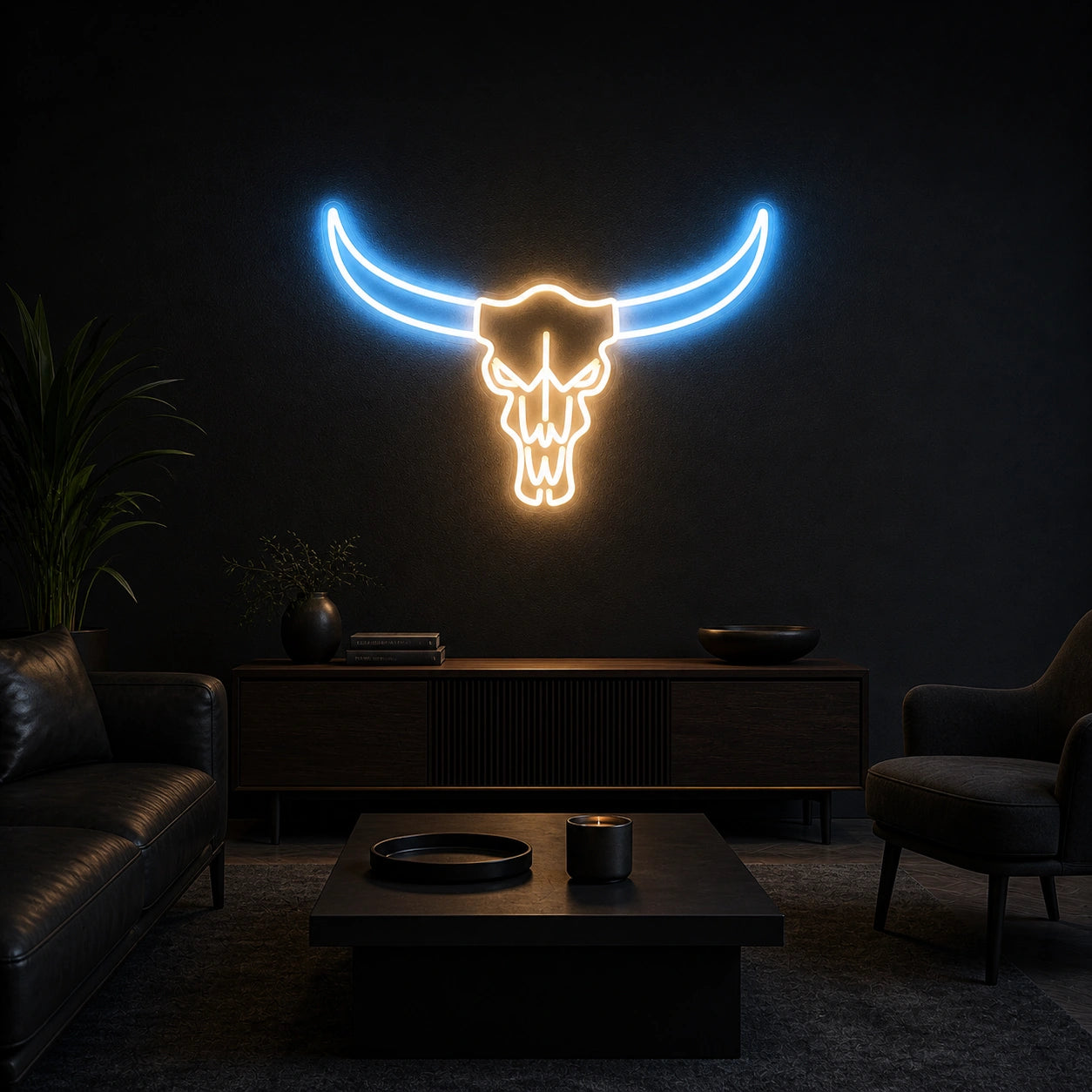 Bull Skull Long Horns Vintage LED Neon Sign size image