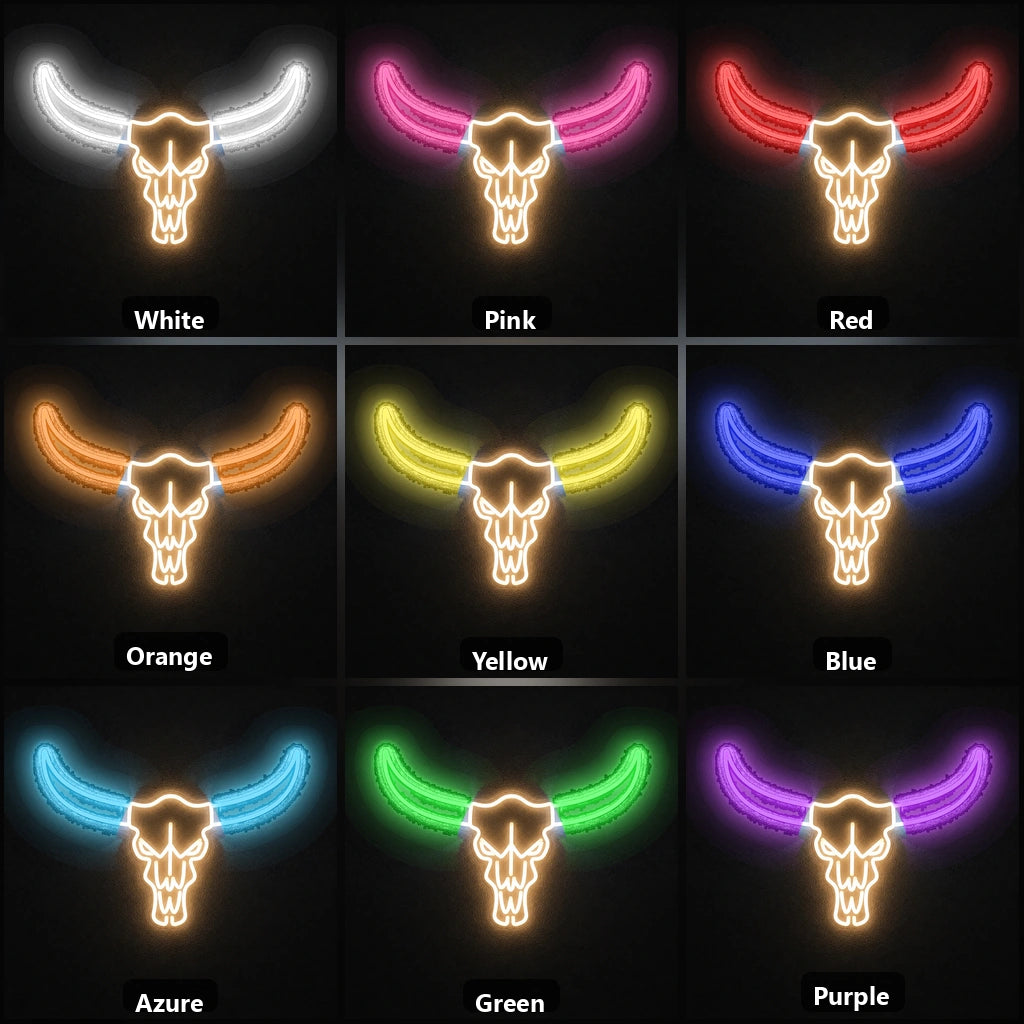 Bull Skull Long Horns Vintage LED Neon Sign color grid