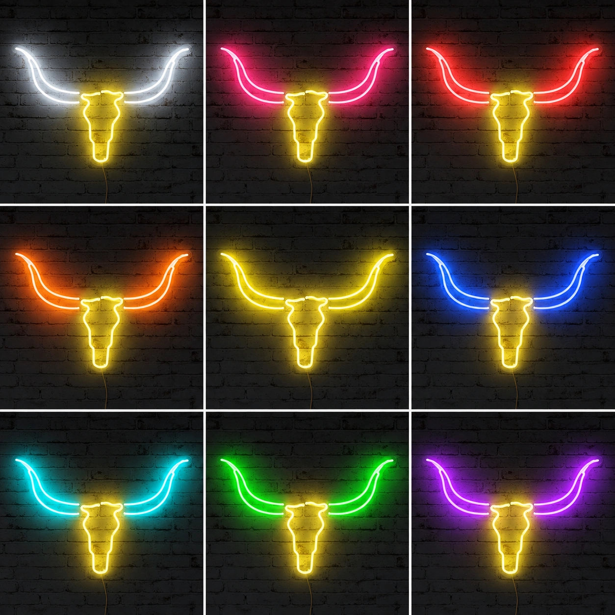 Bull Skull Neon Sign Wall Art LED Neon Sign color grid