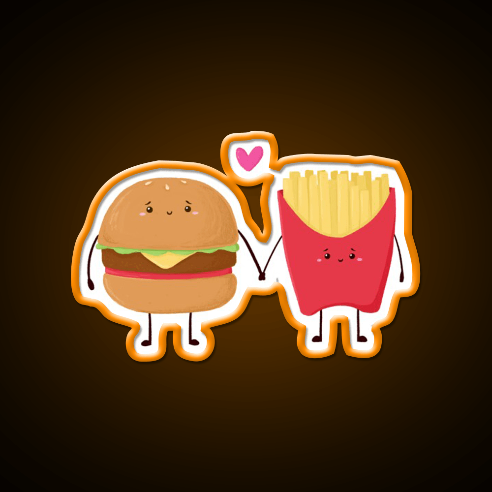 Burger And Fries Love Fast Food Led Neon Sign For Burger Place Rgb Color - Shineneon