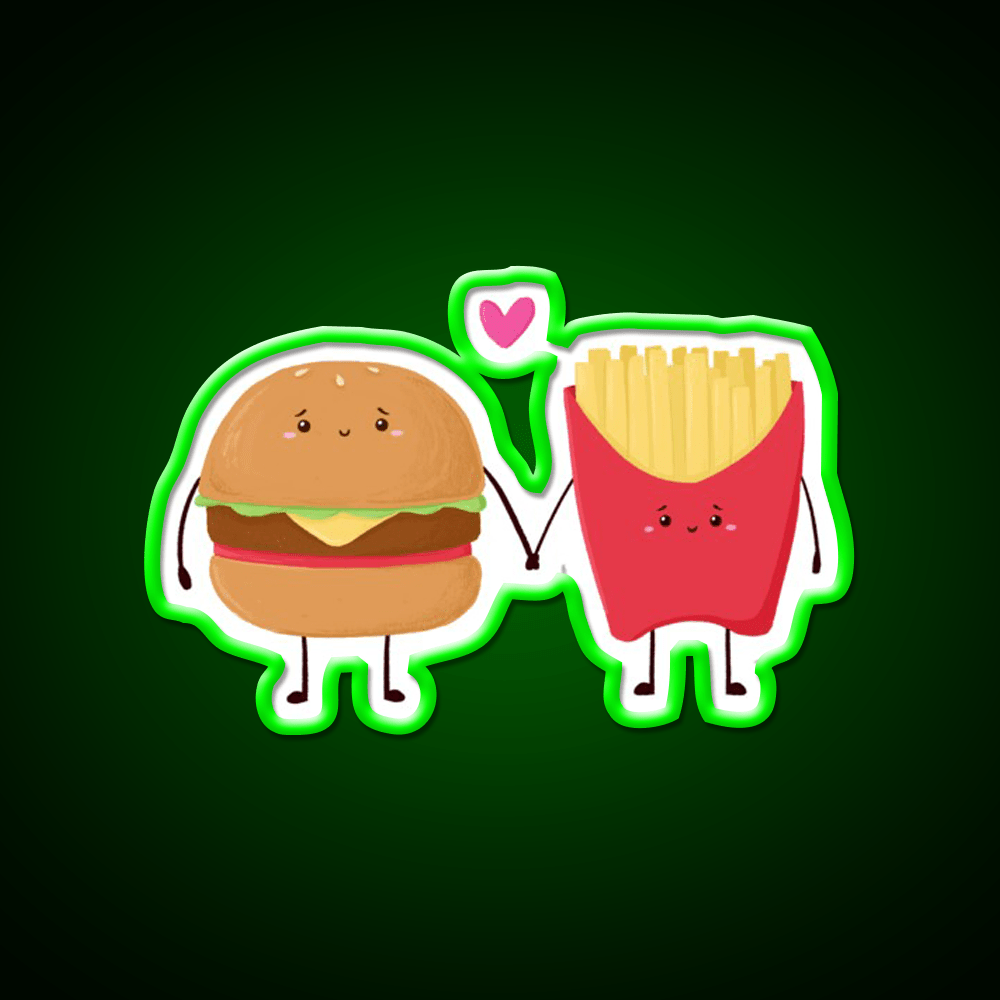 Burger And Fries Love Fast Food Led Neon Sign For Burger Place Rgb Color - Shineneon