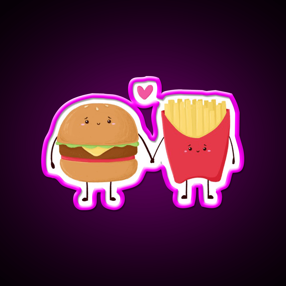 Burger And Fries Love Fast Food Led Neon Sign For Burger Place Rgb Color - Shineneon