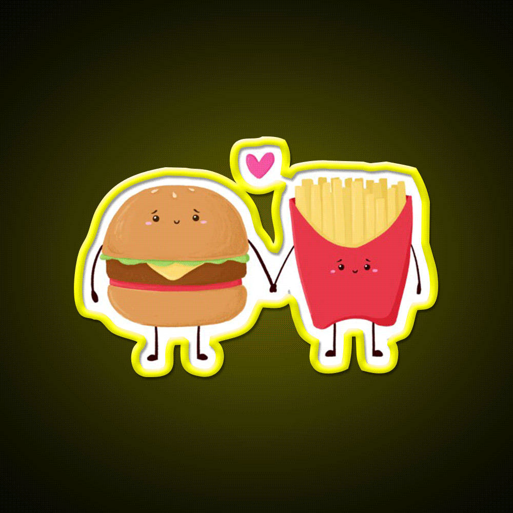 Burger And Fries Love Fast Food Led Neon Sign For Burger Place Rgb Color