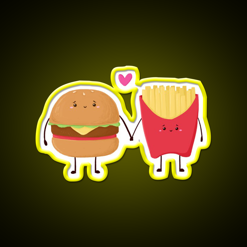 Burger And Fries Love Fast Food Led Neon Sign For Burger Place Rgb Color