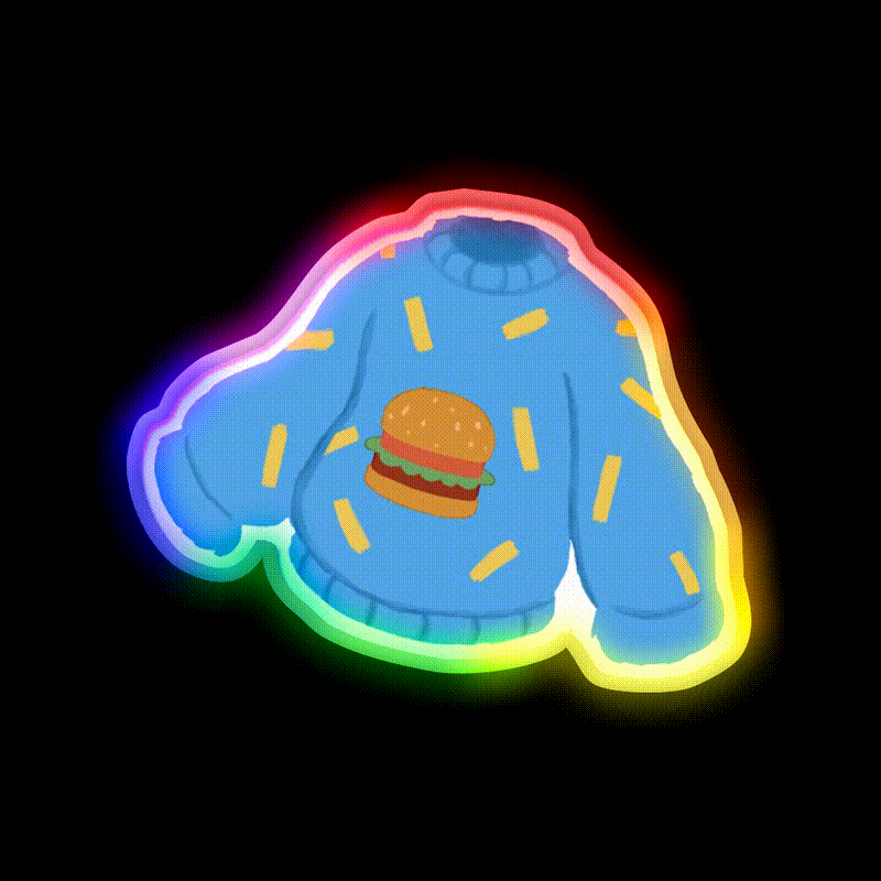 Burger And Fries Sweater Fast Food Led Neon Sign For Burger Place Rgb Color