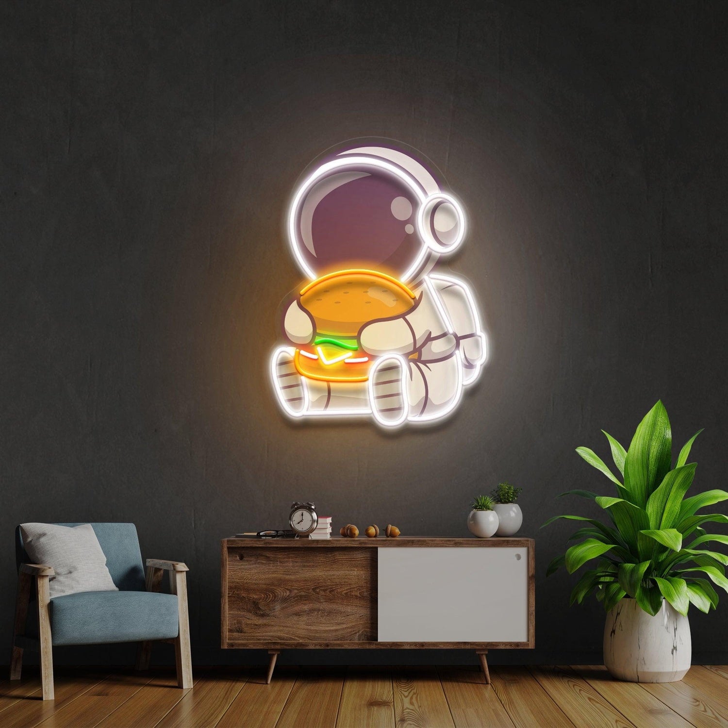 Burger Astronaut Artwork Uv Printed Led Neon Sign Artwork Modern Bedroom Wall Decor | Shineneon