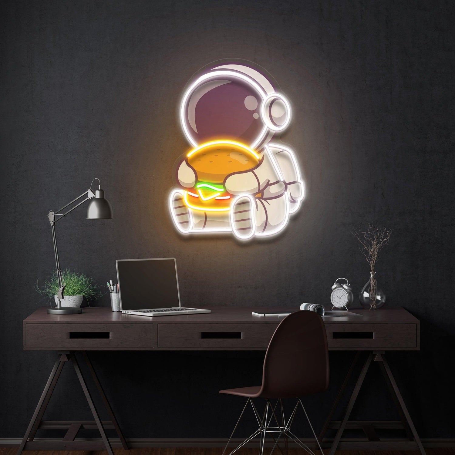 Burger Astronaut Artwork Uv Printed Led Neon Sign Artwork Modern Bedroom Wall Decor | Shineneon