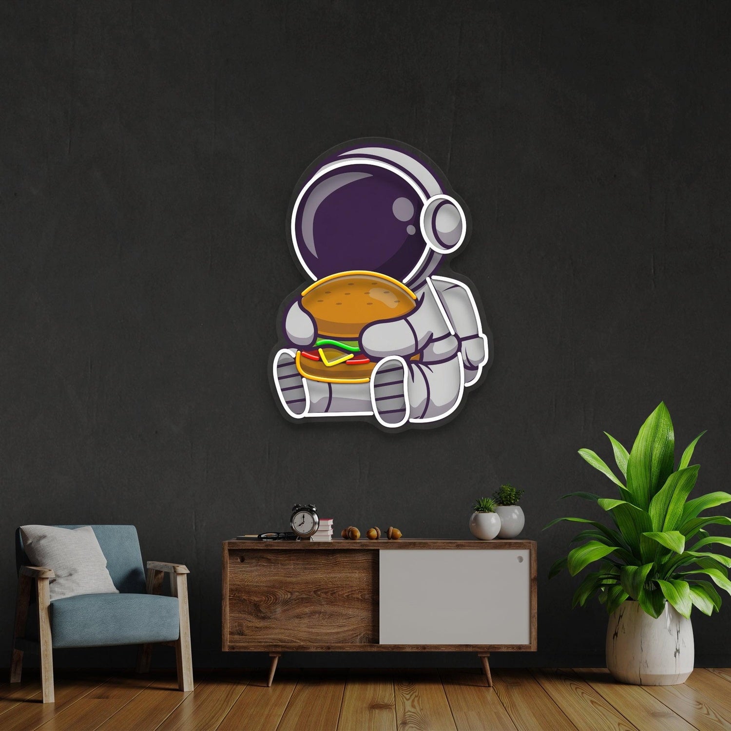 Burger Astronaut Artwork Uv Printed Led Neon Sign Artwork Modern Bedroom Wall Decor | Shineneon