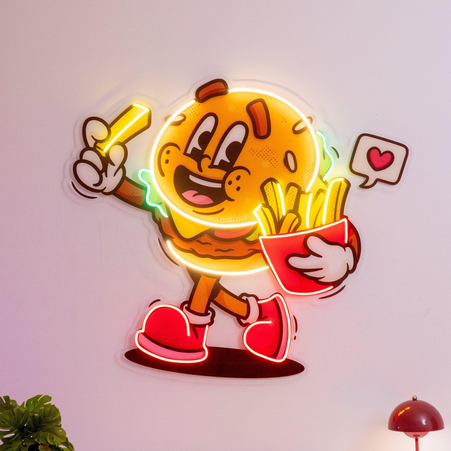Burger Cute Cartoon Uv Printed Led Neon Sign Vibrant Colors Indoor Cafe Home Decor | Shineneon