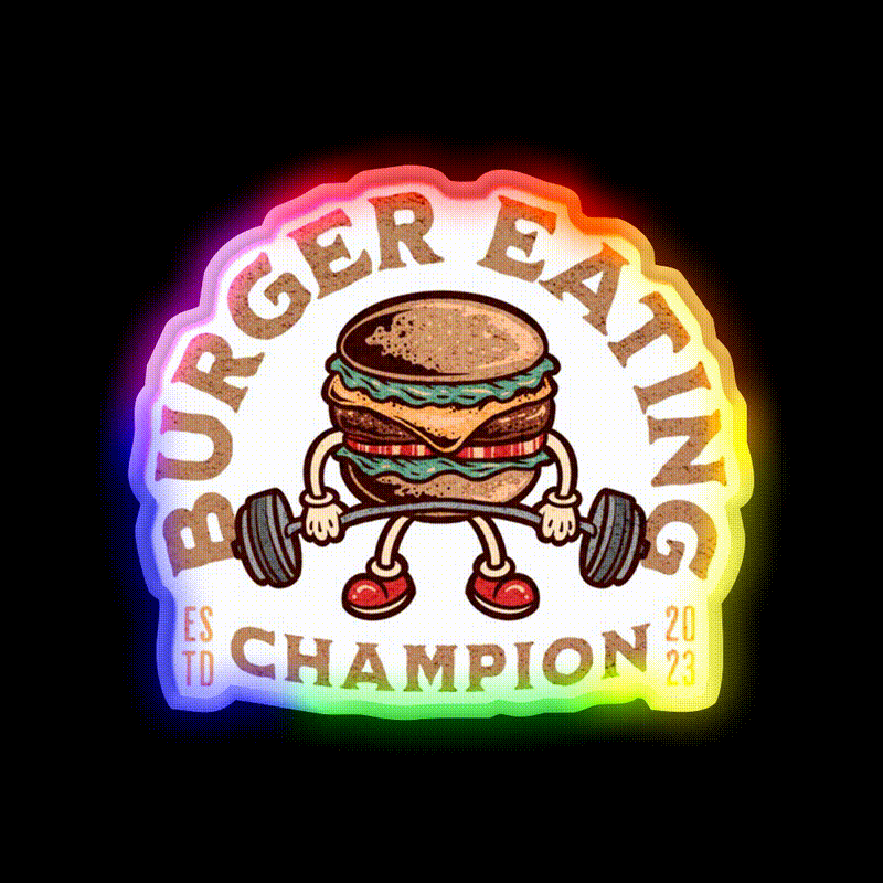 Burger Eating Champion Fast Food Hamburger Led Neon Sign For Burger Place Rgb Color